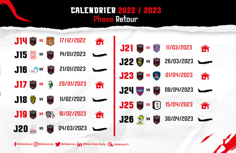 Calendrier 2022 / 2023 - Stade Niçois Rugby